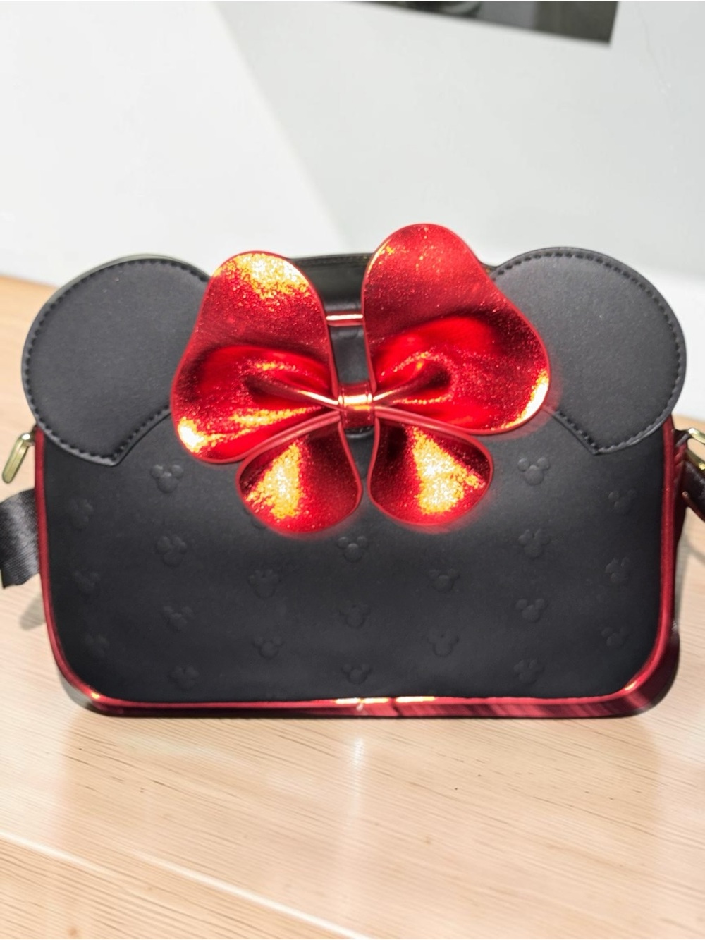 Loungefly Disney Minnie Mouse Metallic Red Bow Ears Crossbody Bag